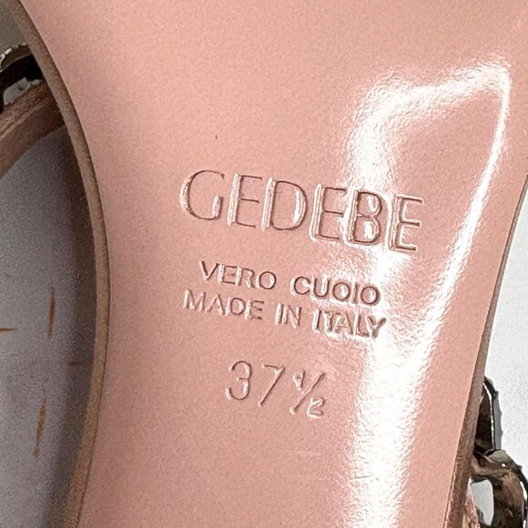 Gedebe Beige Satin LILY Crystal Embellished Chain Kitten Heel Mules Sandals 37.5 - Picture 8 of 9